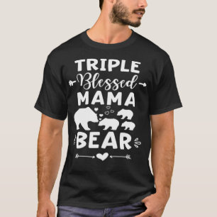 Dreifach gesegneter Mama Bär Herz & Pfeil Drei Bab T-Shirt