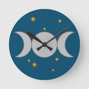 Dreifach-Mond-mit-Sternen-Uhr Runde Wanduhr