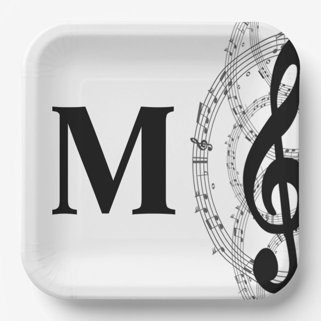 dreifach Musiknote Musiker Monogramm Quadrat Pappteller (Vorderseite)