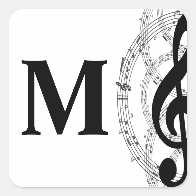 dreifach Musiknote Musiker Monogramm Quadratischer Aufkleber (Vorderseite)