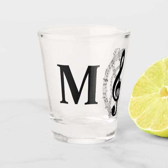 dreifach Musiknote Musiker Monogramm Schnapsglas (Vorderseite)