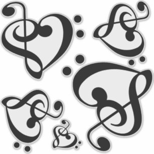 Dreifache Bassschlüssel-Musik-Herzen Aufkleber