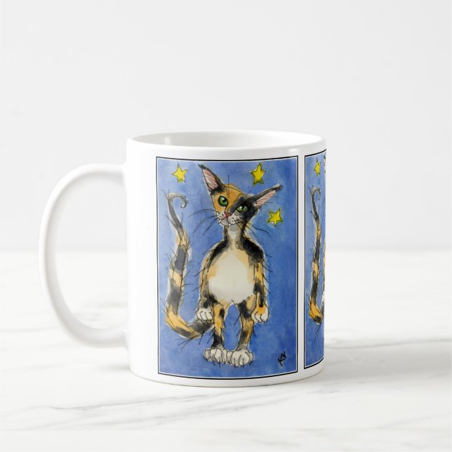 Dreifache blaue Katze auf starry Tasse (Links)