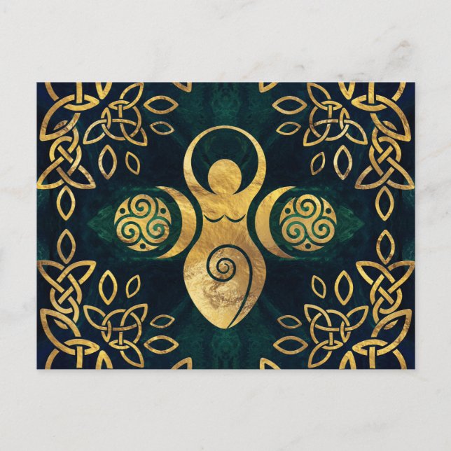 Dreifache Göttin mit triskele - Gold und Grün Postkarte (Vorderseite)
