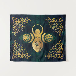Dreifache Göttin mit triskele - Gold und grünes Ba Wandteppich