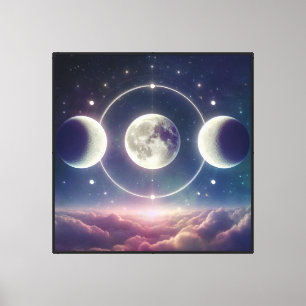 Dreifache Mondphasen-Wandkunst – Himmelsmondhimmel Leinwanddruck
