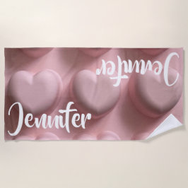 Dreifache rosa Herz Horizontal Personalisiert Strandtuch