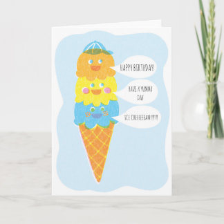 Dreifache Schaufel-Jungen-Eiscreme-Gruß-Karte Karte