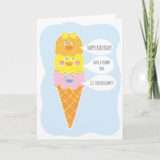 Dreifache Schaufel-Mädchen-Eiscreme-Gruß-Karte Karte (Vorderseite)