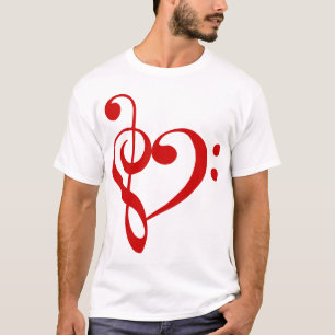 Dreifache und Bassschlüssel-Herz-(roter) T - Shirt