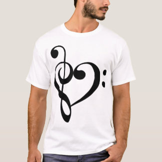 Dreifache und Bassschlüssel-Herz-(schwarzer) T - T-Shirt