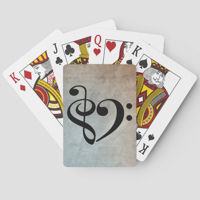 Dreifacher Clef-Bassschlüssel-Herz-Vintage Spielkarten (Rückseite)