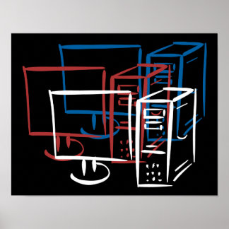 Dreifacher Minimalismus mit roten, blauen Computer Poster
