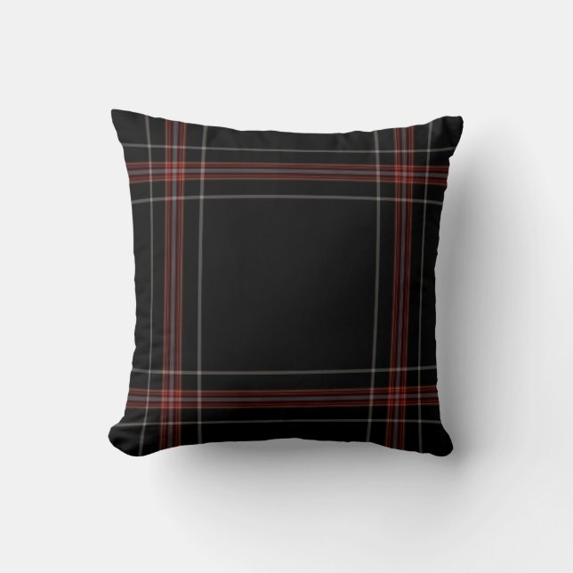 Dreifacher schwarzer roter riesiger Tartan kariert Kissen (Vorderseite)