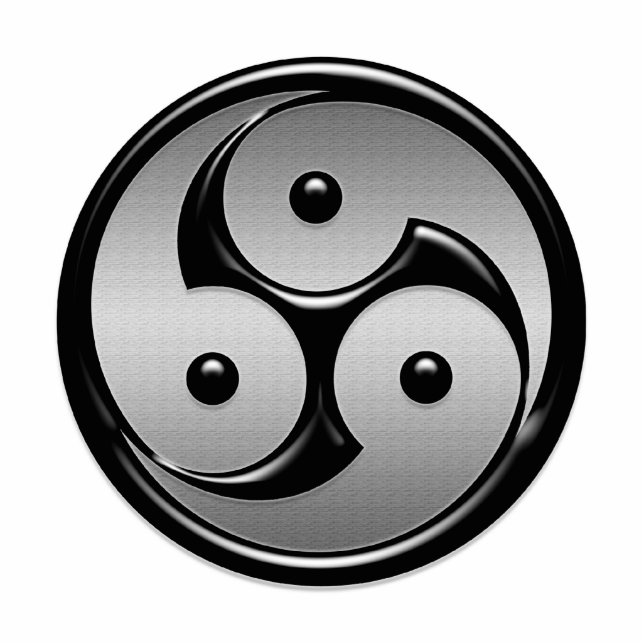 Dreifaches Yin Yang - Metall u. glattes Schwarzes Freistehende Fotoskulptur (Vorne)