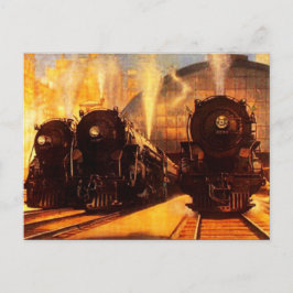 Dreifachlokomotiven am Bahnhof POSTCARD Postkarte