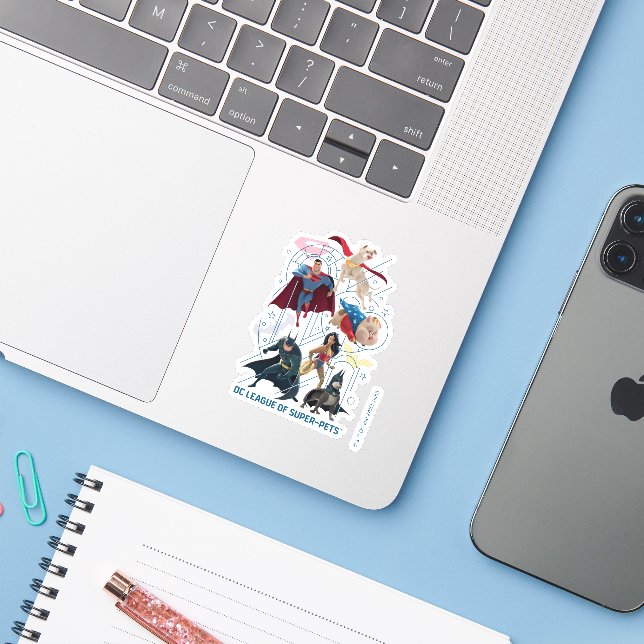 Dreifaltigkeitshelden und Super-Pets Aufkleber (Laptop mit iPhone)