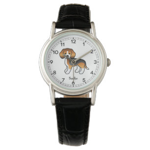 Dreifarben-Beagle-Hund-Illustration & Benutzerdefi Armbanduhr