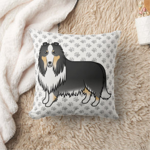 Dreifarben-Rauhhaar-Collie Süßer Cartoon-Hund & Pf Kissen