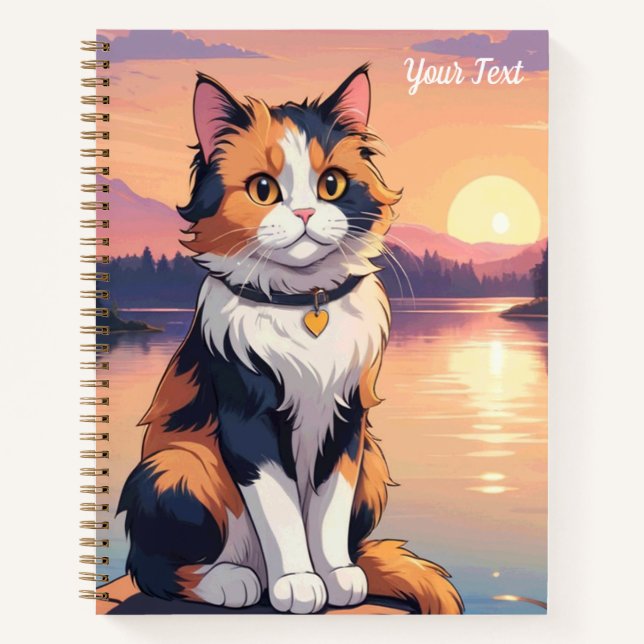 Dreifarbenkatze am See Notizbuch (Vorderseite)