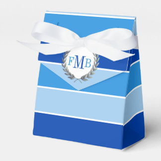 Dreifarbig blaue Streifen und Initialen Hochzeit Geschenkschachtel