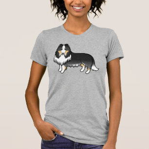 Dreifarbig Rough Collie Süßer Cartoon-Hund T-Shirt