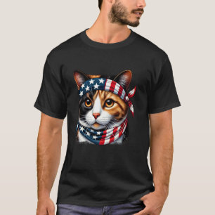 dreifarbige Katze amerikanische Flagge 4. Juli 1 T-Shirt