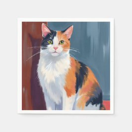 Dreifarbige Katze | Wasserfarbe Hübsches Kätzchen Serviette