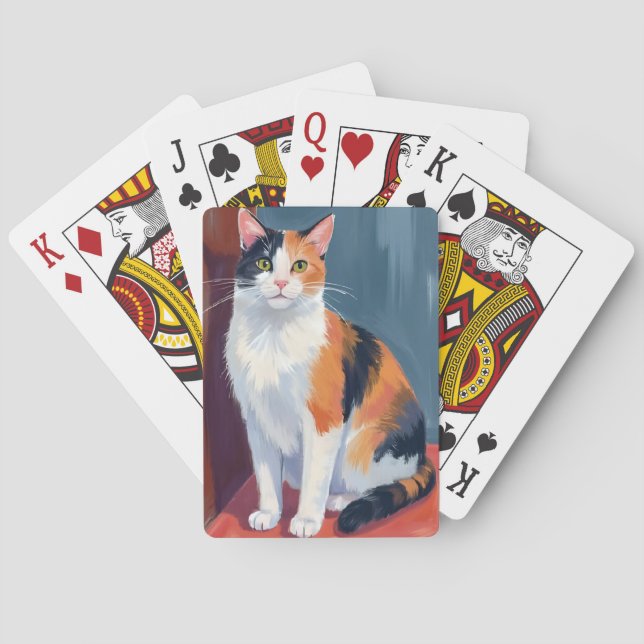 Dreifarbige Katze | Wasserfarbe Hübsches Kätzchen  Spielkarten (Rückseite)