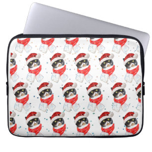 Dreifarbige Katzen-Weihnachts-Wasserfarbe mit Scha Laptopschutzhülle