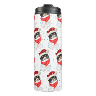 Dreifarbige Katzen-Weihnachts-Wasserfarbe mit Scha Thermosbecher