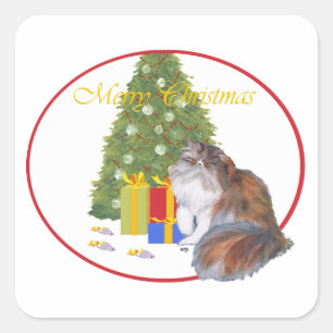 Dreifarbige Perserkatze Weihnachten Quadratischer Aufkleber