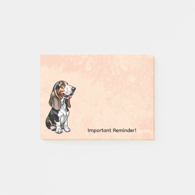 Dreifarbiger Basset Hound Post-it Klebezettel (Vorderseite)