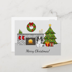 Dreifarbiger Cavalier Hund in einem Weihnachtszimm Postkarte