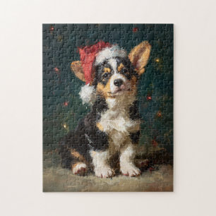Dreifarbiger Corgi-Welpe Weihnachtsmalerei