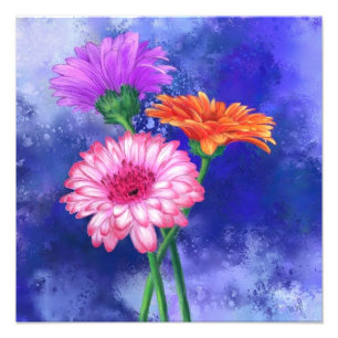Dreifarbiges Gerbera-Kunstgemälde Fotodruck