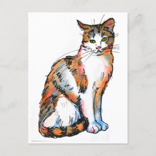 Dreifarbiges Katze #2 Feline Katze Wasserfarbenmal Postkarte