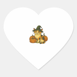 Dreifarbiges Katze Hexe mit Kürbissen Halloween-De Herz-Aufkleber