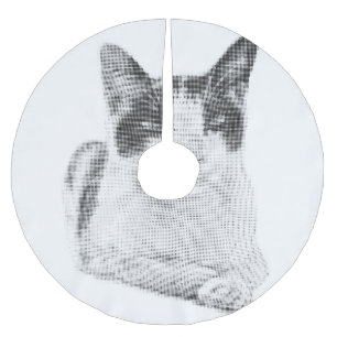 Dreifarbiges Katze Minimal Halftone Polyester Weihnachtsbaumdecke