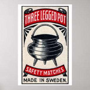 Dreifußtopf Schweden 1920er-30er Jahre Streichholz Poster