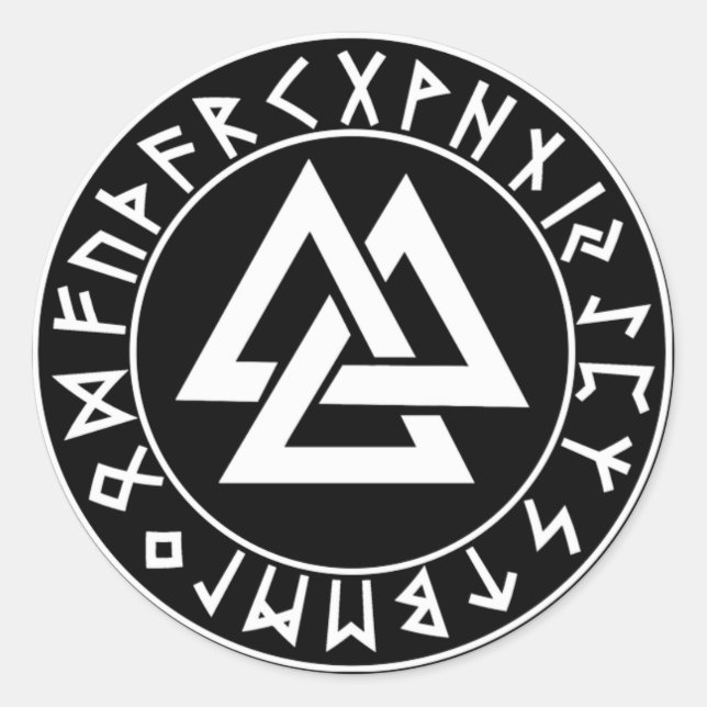 Dreiländerrunenschild auf schwarz runder aufkleber (Vorderseite)