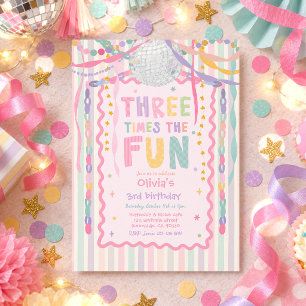 Dreimal so viel Spaß Whimsical Mädchen 3. Geburtst Einladung