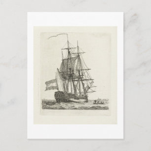 Dreimastschiff mit zwei Figuren in der Takelage Postkarte