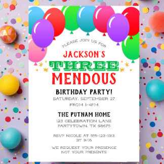 DREImendous 3. Geburtstag Ballon Banner Rot Einladung