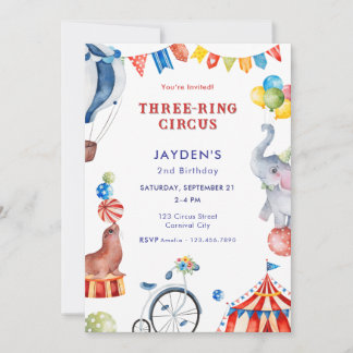 Dreiring-Zirkus 2. Geburtstags-Karneval-Tier Einladung