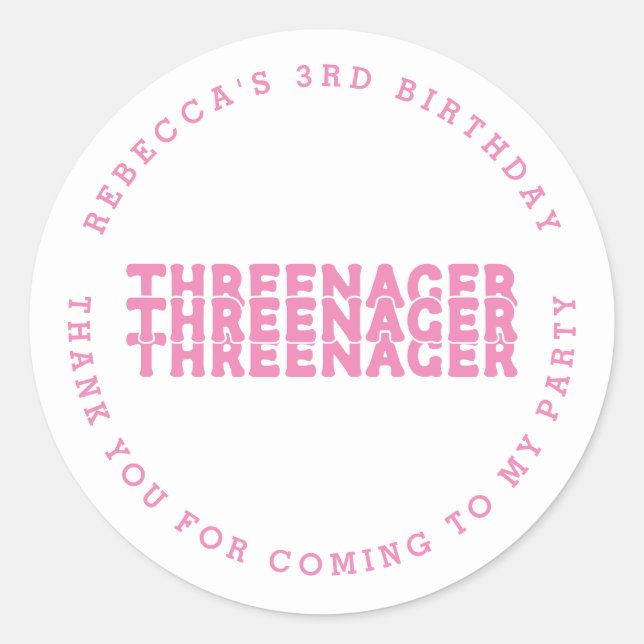 Dreisager Name 3 Geburtstag Pink Danke Runder Aufkleber (Vorderseite)