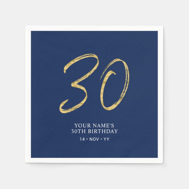 dreißig | Gold & Navy Blue Lettering 30. Geburtsta Serviette (Vorderseite)