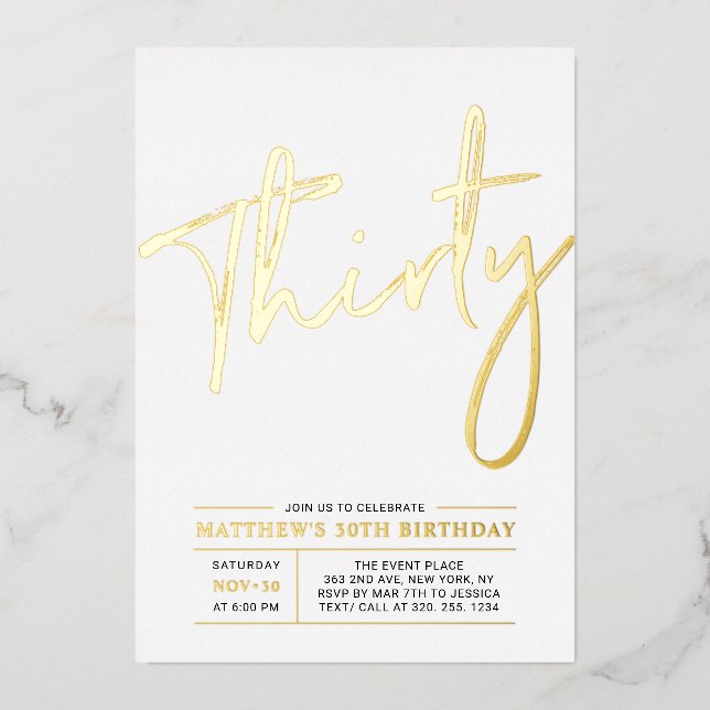 dreißig | Modern Gold 30. Geburtstag Party Folieneinladung (Vorderseite)