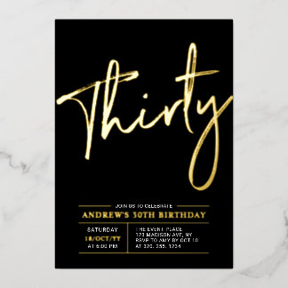 dreißig | Modernes 30. Geburtstags-Party in Gold u Folieneinladung