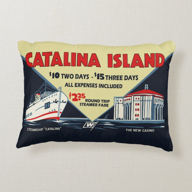 Dreißigerjahre Catalina-Insel-fördernde Kunst Dekokissen (Rückseite)